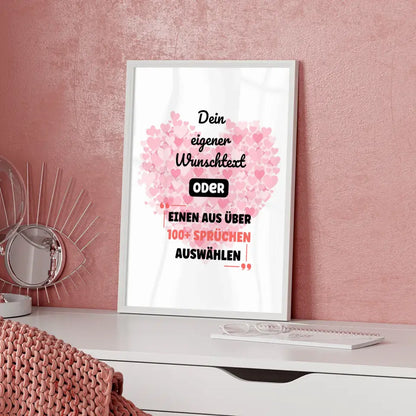 Personalisiertes Poster tausend pinke Herzen mit Wunschtext & Hintergründen