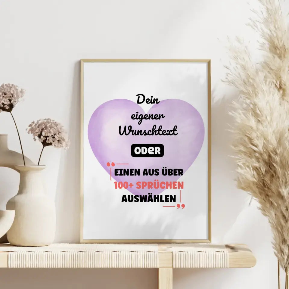 Personalisiertes Poster lila Herz mit Wunschtext & Hintergründen