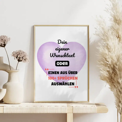 Personalisiertes Poster lila Herz mit Wunschtext & Hintergründen