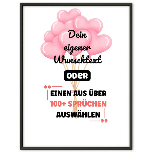 Personalisiertes Poster Herzballons mit Schleife mit Wunschtext & Hintergründen