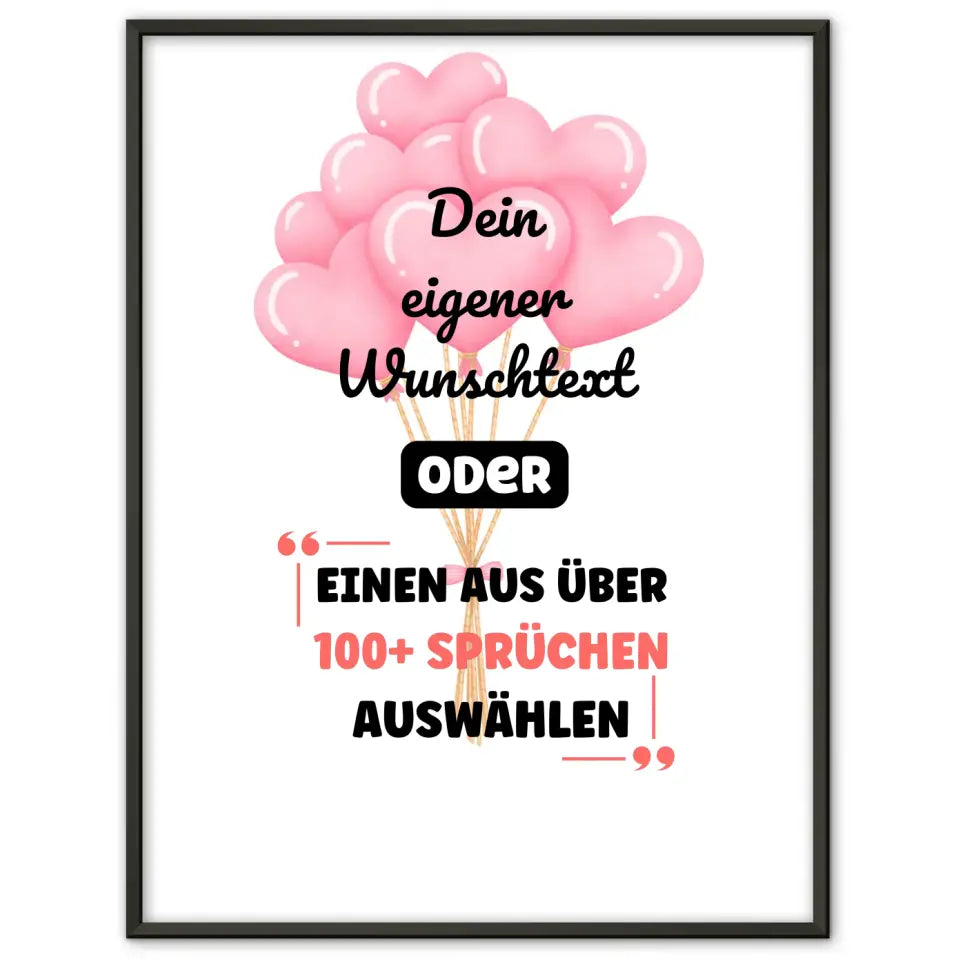 Personalisiertes Poster Herzballons mit Schleife mit Wunschtext & Hintergründen