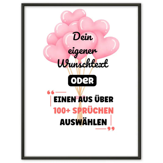 Personalisiertes Poster Herzballons mit Schleife mit Wunschtext & Hintergründen