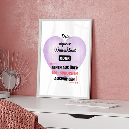 Personalisiertes Poster lila Herz mit Wunschtext & Hintergründen