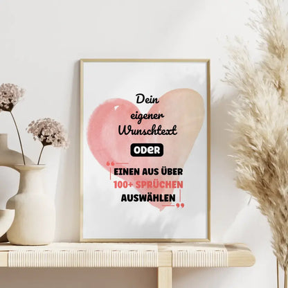 Personalisiertes Poster Wasserfarbenes Herz mit Wunschtext & Hintergründen