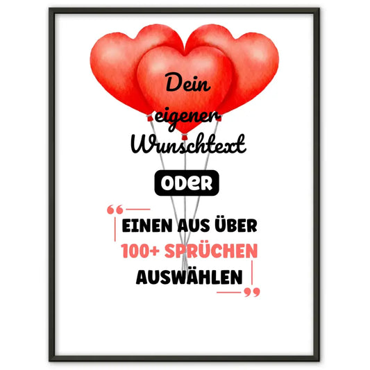 Personalisiertes Poster Herzballons mit Wunschtext & Hintergründen