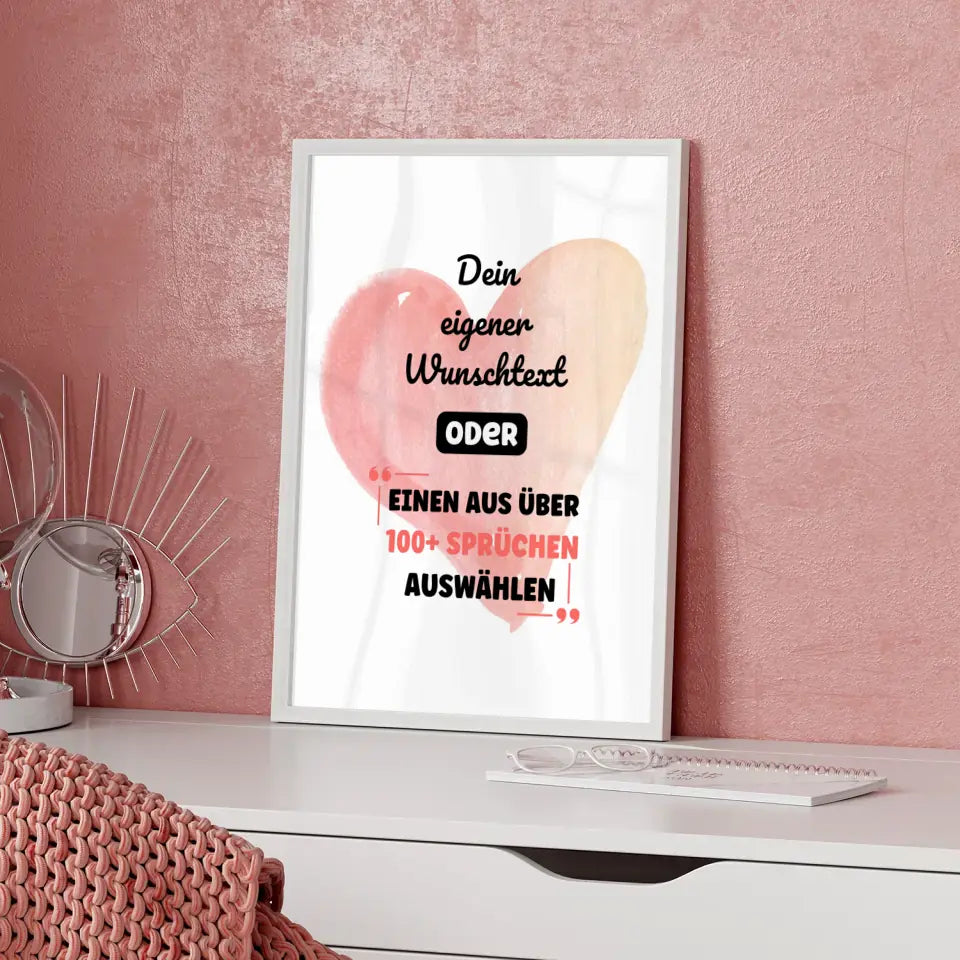 Personalisiertes Poster Wasserfarbenes Herz mit Wunschtext & Hintergründen