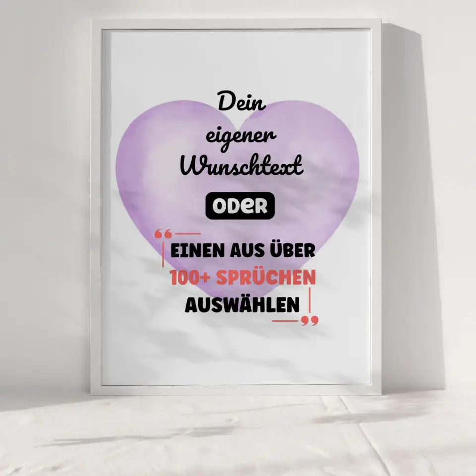Personalisiertes Poster lila Herz mit Wunschtext & Hintergründen