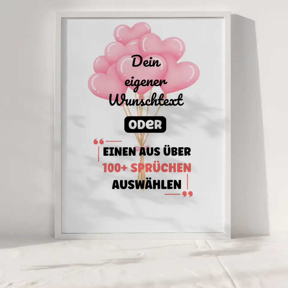 Personalisiertes Poster Herzballons mit Schleife mit Wunschtext & Hintergründen