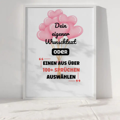 Personalisiertes Poster Herzballons mit Schleife mit Wunschtext & Hintergründen
