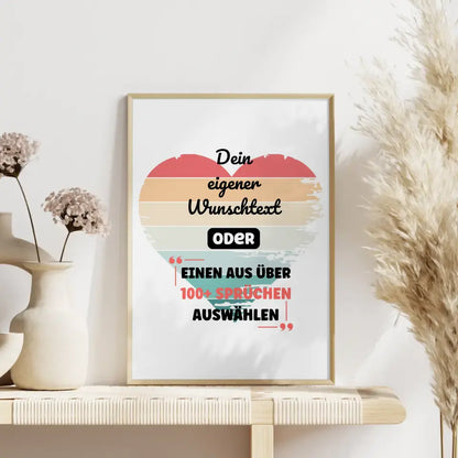 Personalisiertes Poster mehrfarbiges Herz mit Wunschtext & Hintergründen