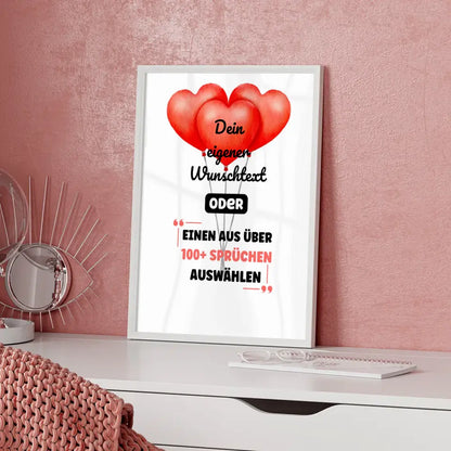 Personalisiertes Poster Herzballons mit Wunschtext & Hintergründen