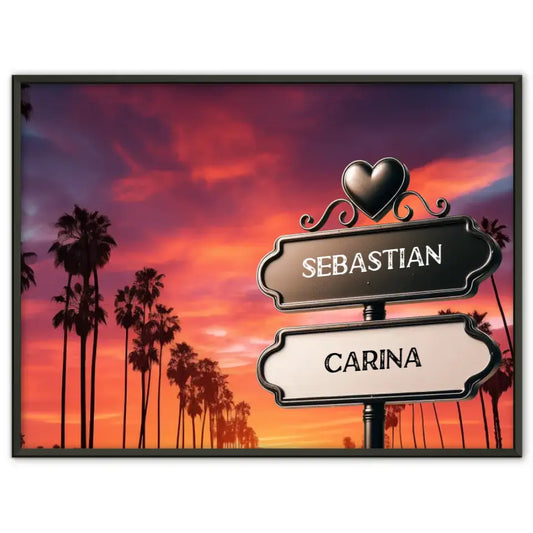 Personalisiertes Poster Wegweiser Miami Beach Sonnenuntergang mit Namen