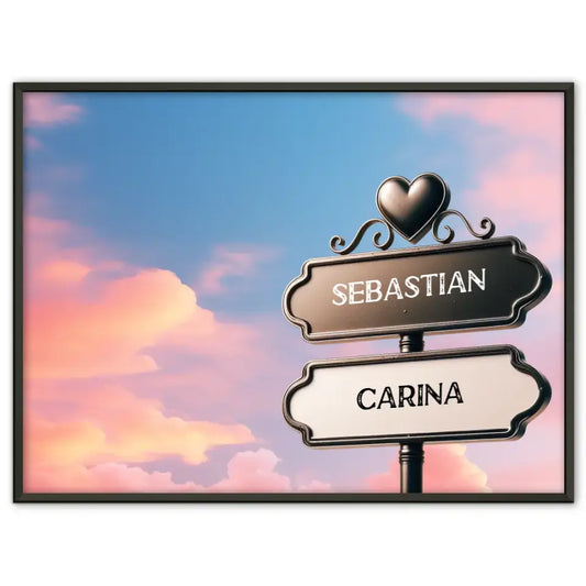 Liebes Poster Wegweiser pinke Wolken mit Namen