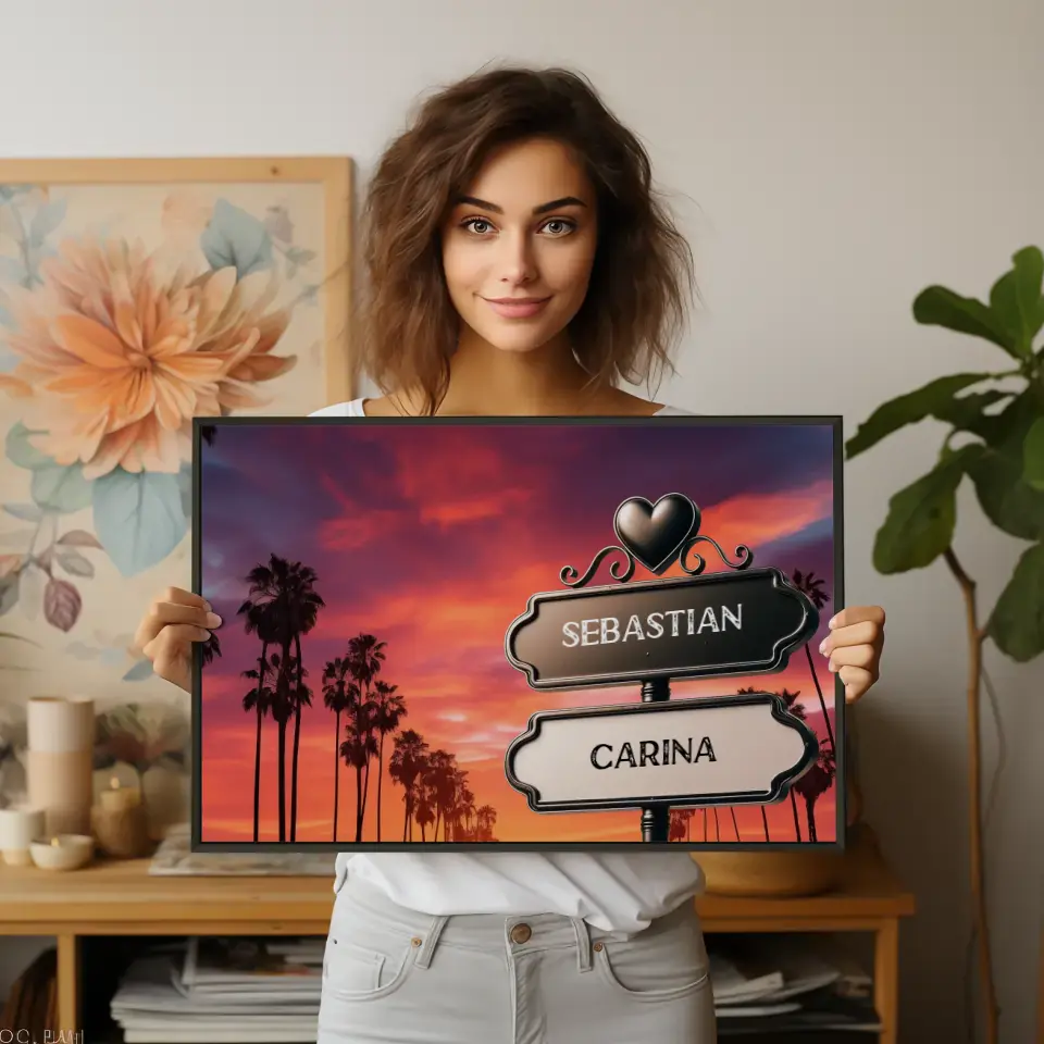 Personalisiertes Poster Wegweiser Miami Beach Sonnenuntergang mit Namen