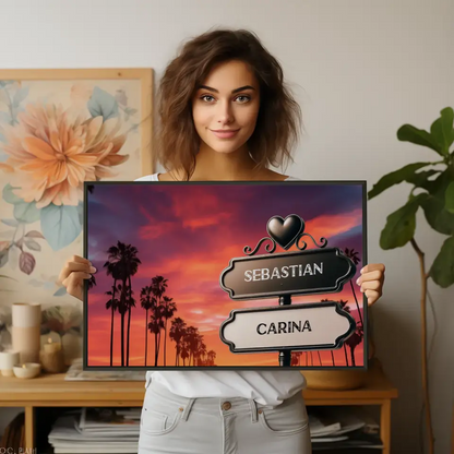 Personalisiertes Poster Wegweiser Miami Beach Sonnenuntergang mit Namen