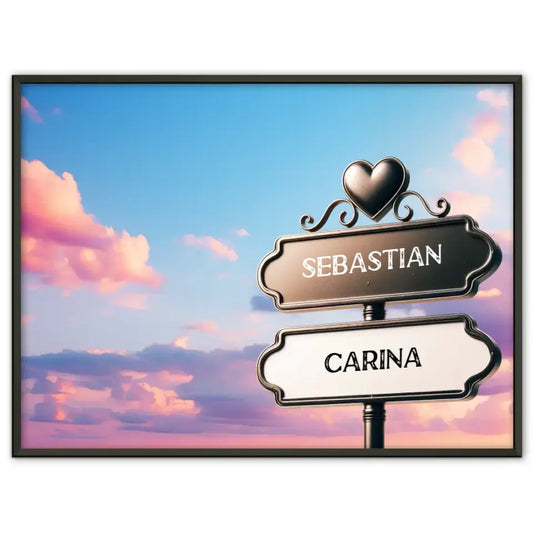 Personalisiertes Poster Liebe Wegweiser lila Wolken mit Namen