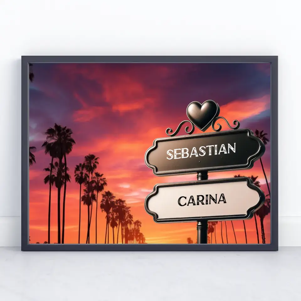 Personalisiertes Poster Wegweiser Miami Beach Sonnenuntergang mit Namen