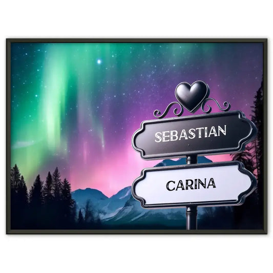 Personalisiertes Poster Paare Wegweiser Nordlichter Polarlichter mit Namen