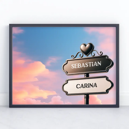 Liebes Poster Wegweiser pinke Wolken mit Namen