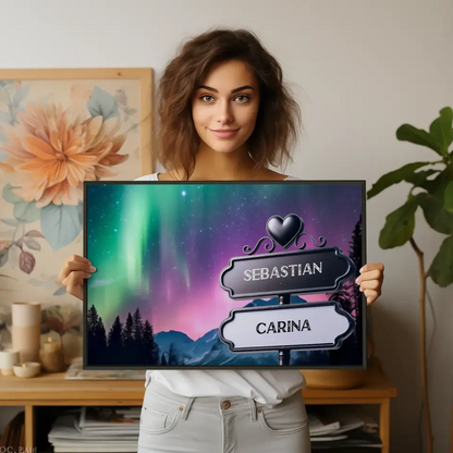 Personalisiertes Poster Paare Wegweiser Nordlichter Polarlichter mit Namen