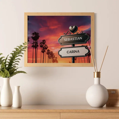 Personalisiertes Poster Wegweiser Miami Beach Sonnenuntergang mit Namen