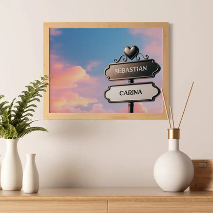 Liebes Poster Wegweiser pinke Wolken mit Namen