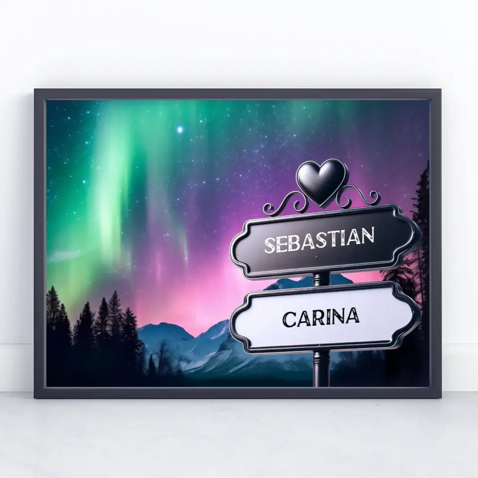 Personalisiertes Poster Paare Wegweiser Nordlichter Polarlichter mit Namen