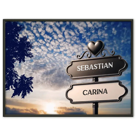 Liebes Poster Wegweiser Sonnenuntergang Wolken mit Namen