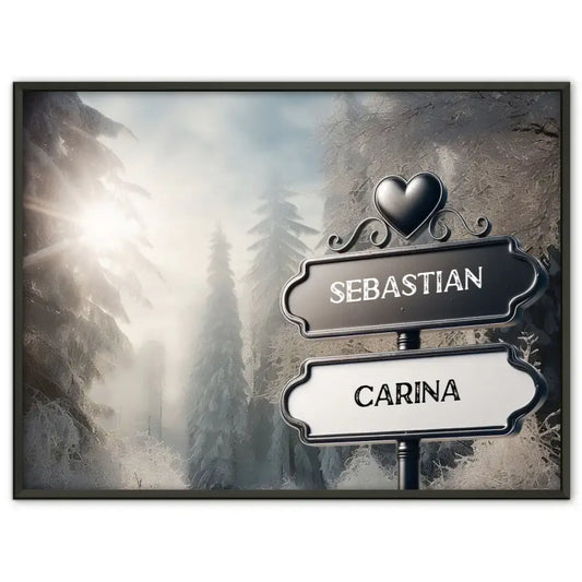 Personalisiertes Poster Liebe Wegweiser Winterwald mit Namen
