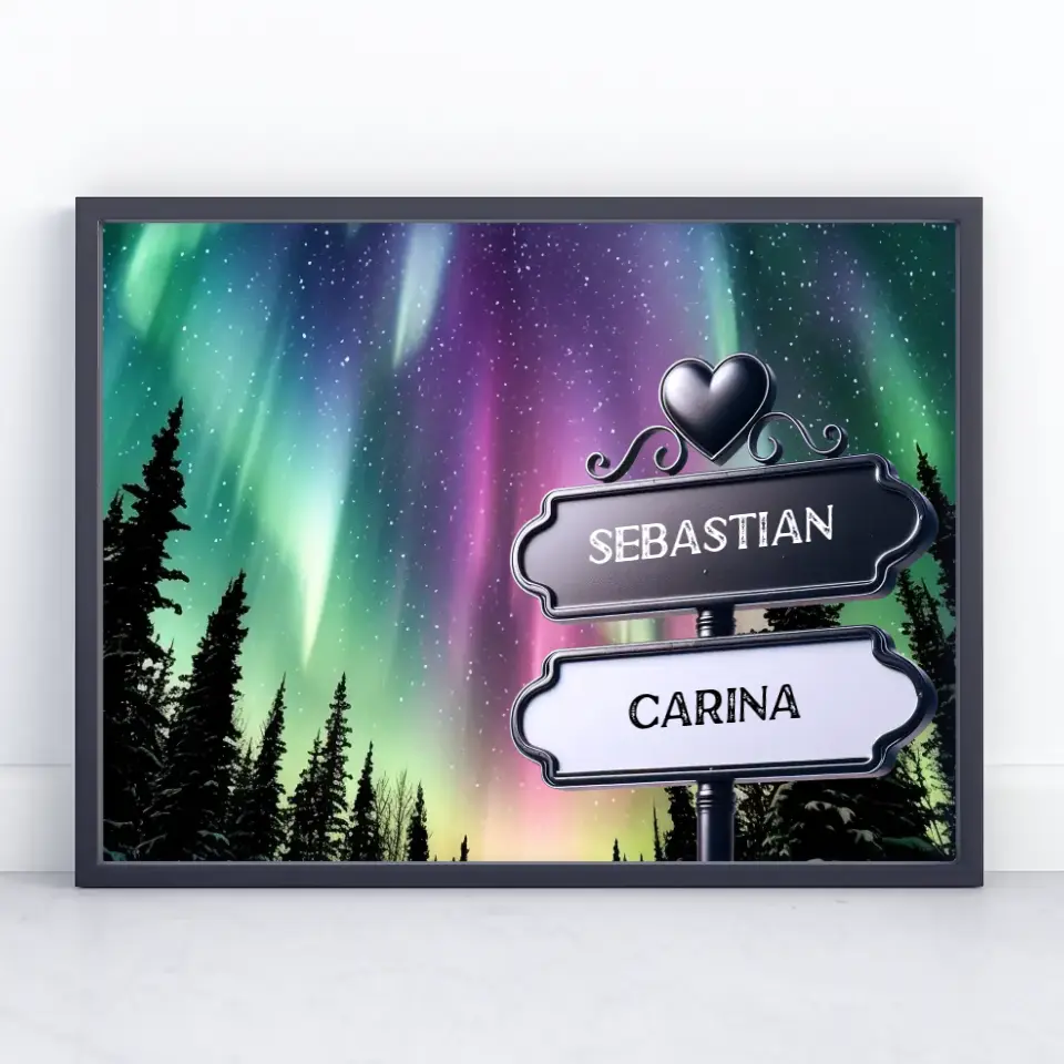 Poster personalisiert Wegweiser Polarlichter Nordlichter mit Namen