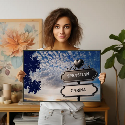 Liebes Poster Wegweiser Sonnenuntergang Wolken mit Namen