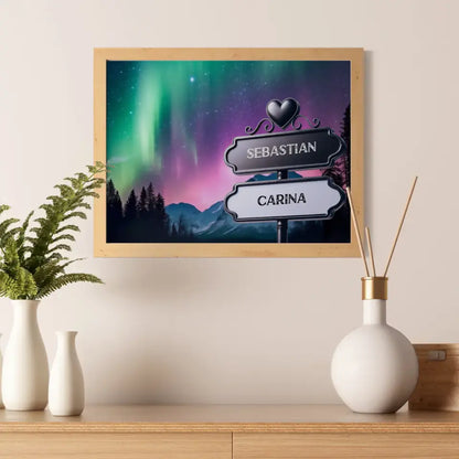 Personalisiertes Poster Paare Wegweiser Nordlichter Polarlichter mit Namen