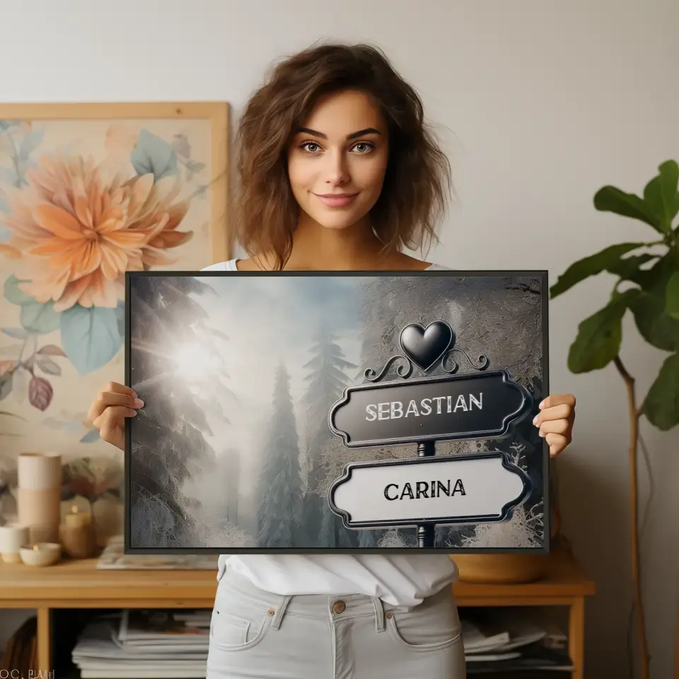 Personalisiertes Poster Liebe Wegweiser Winterwald mit Namen