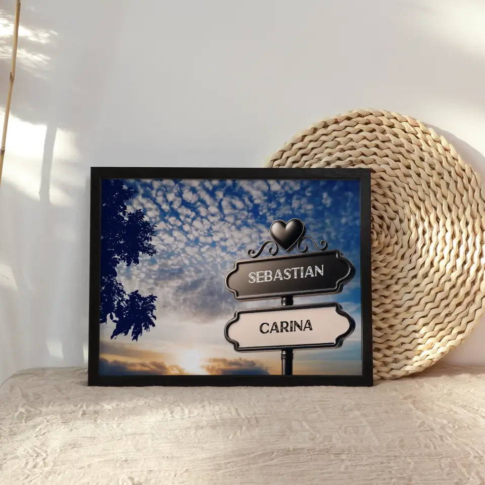 Liebes Poster Wegweiser Sonnenuntergang Wolken mit Namen