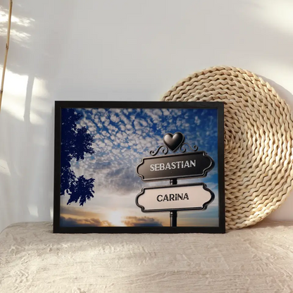 Liebes Poster Wegweiser Sonnenuntergang Wolken mit Namen