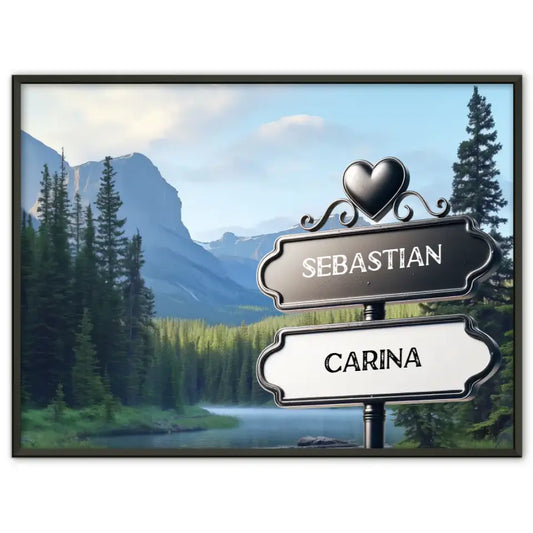 Personalisiertes Poster Paare Wegweiser Bergfluss mit Namen