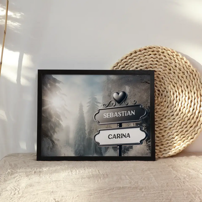 Personalisiertes Poster Liebe Wegweiser Winterwald mit Namen