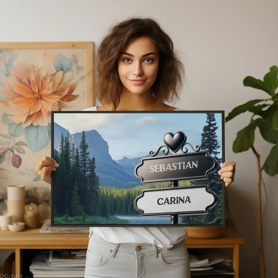 Personalisiertes Poster Paare Wegweiser Bergfluss mit Namen
