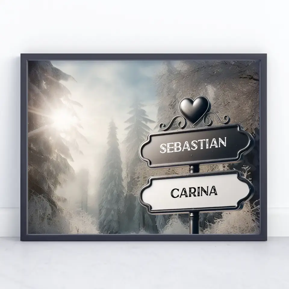 Personalisiertes Poster Liebe Wegweiser Winterwald mit Namen