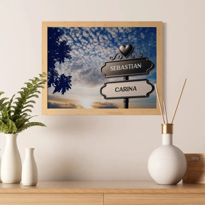 Liebes Poster Wegweiser Sonnenuntergang Wolken mit Namen