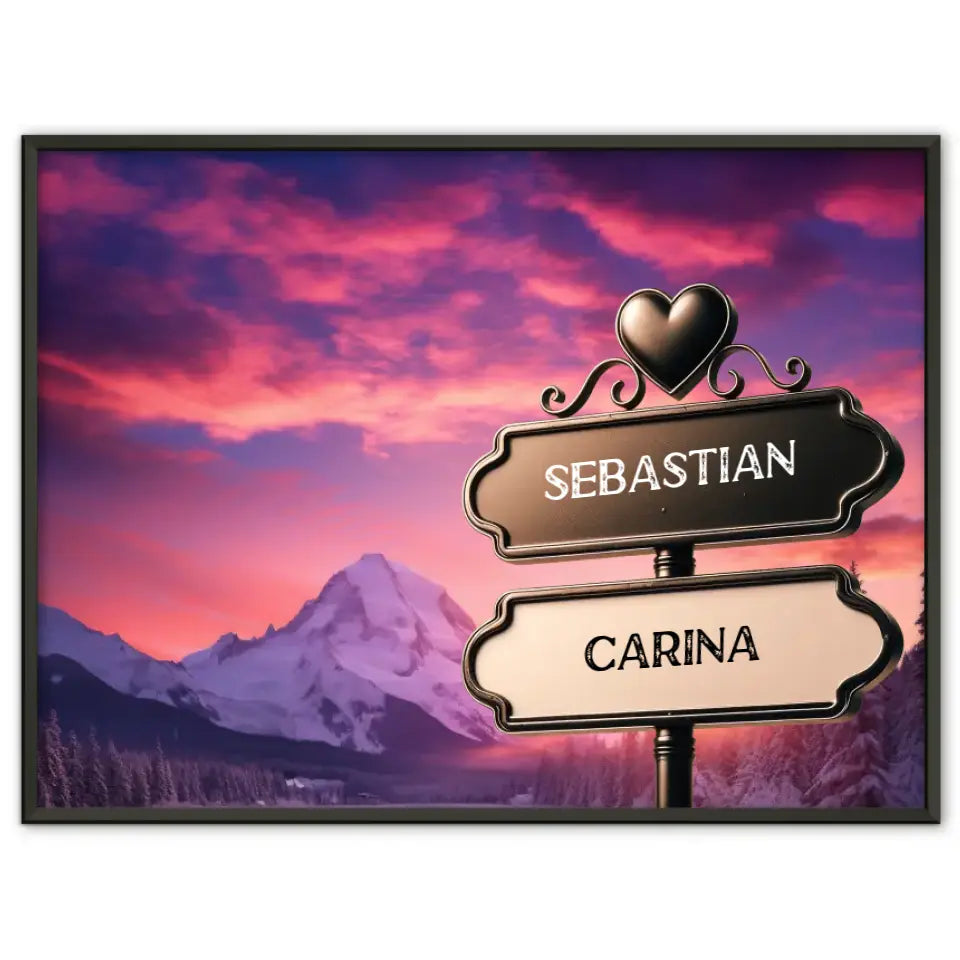 Liebes Poster Wegweiser Gletscher Sonnenuntergang mit Namen