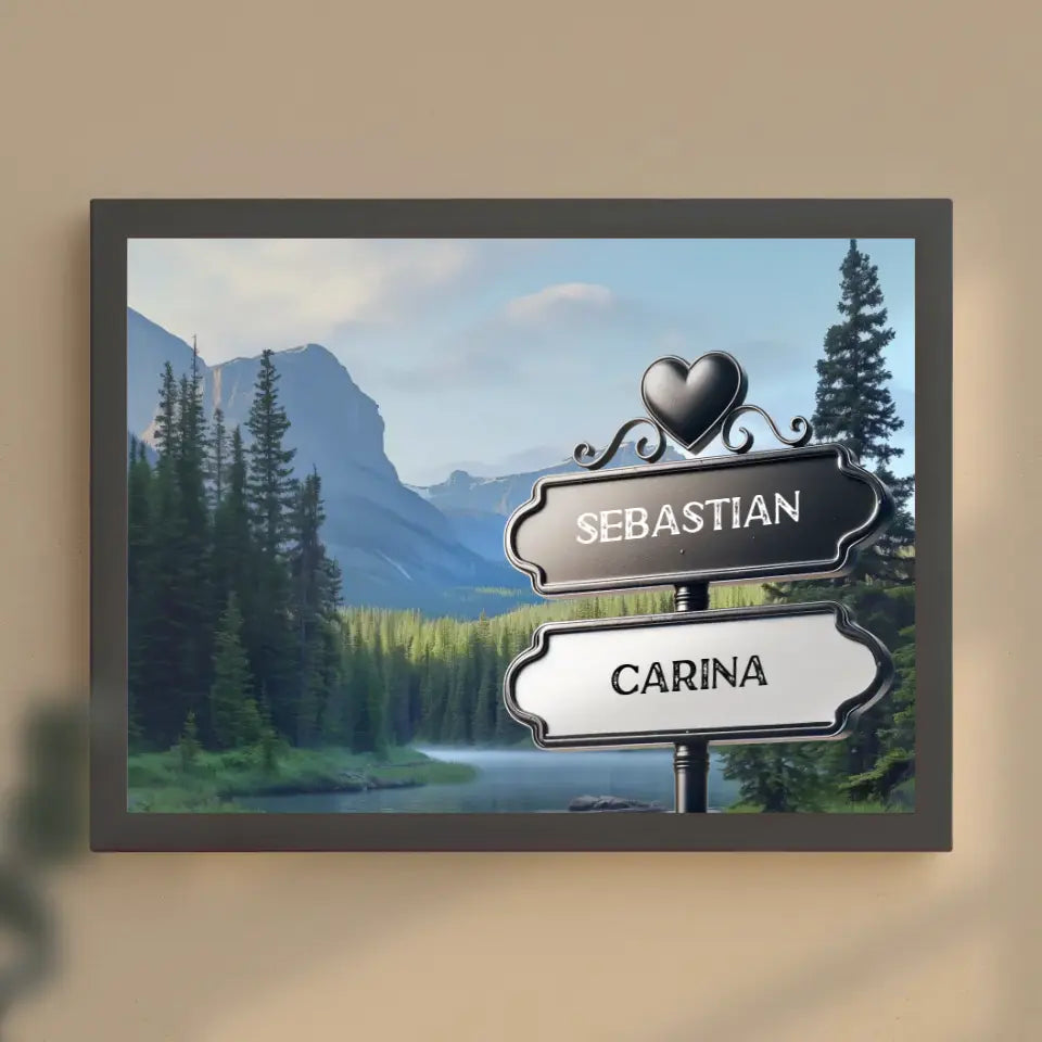 Personalisiertes Poster Paare Wegweiser Bergfluss mit Namen