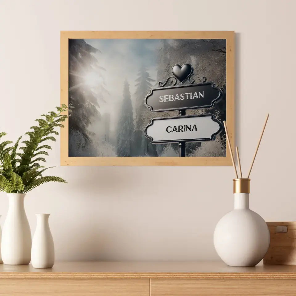 Personalisiertes Poster Liebe Wegweiser Winterwald mit Namen