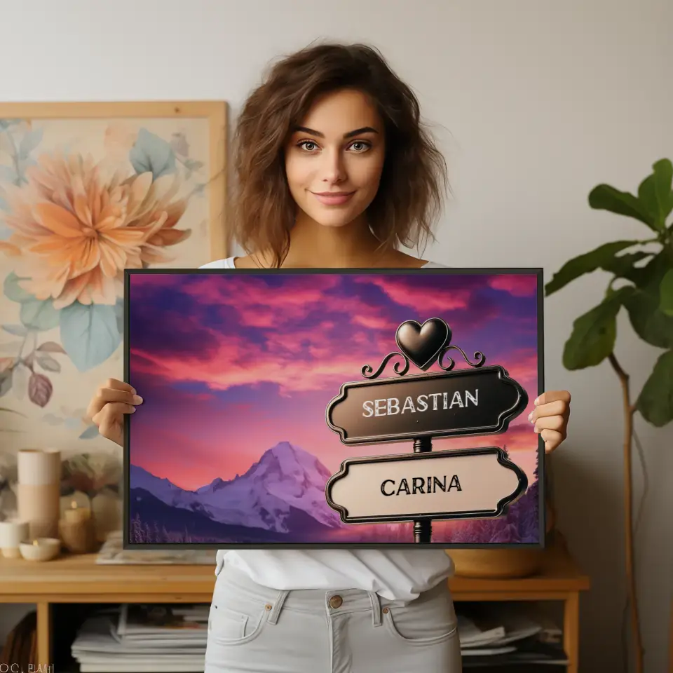 Liebes Poster Wegweiser Gletscher Sonnenuntergang mit Namen