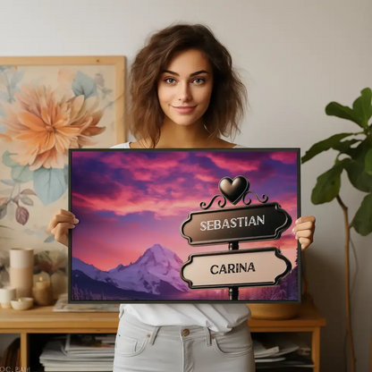 Liebes Poster Wegweiser Gletscher Sonnenuntergang mit Namen