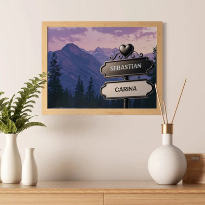Poster personalisiert Wegweiser Gebirge Dämmerung mit Namen
