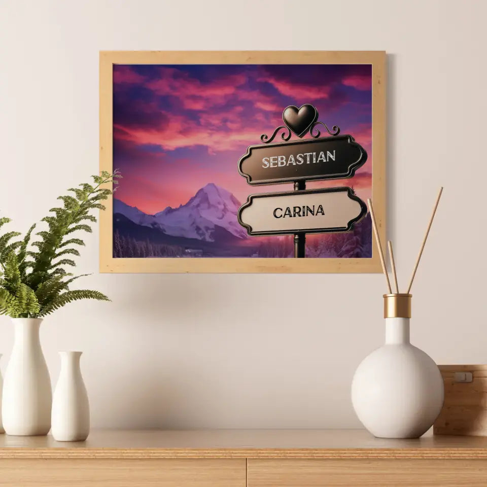 Liebes Poster Wegweiser Gletscher Sonnenuntergang mit Namen