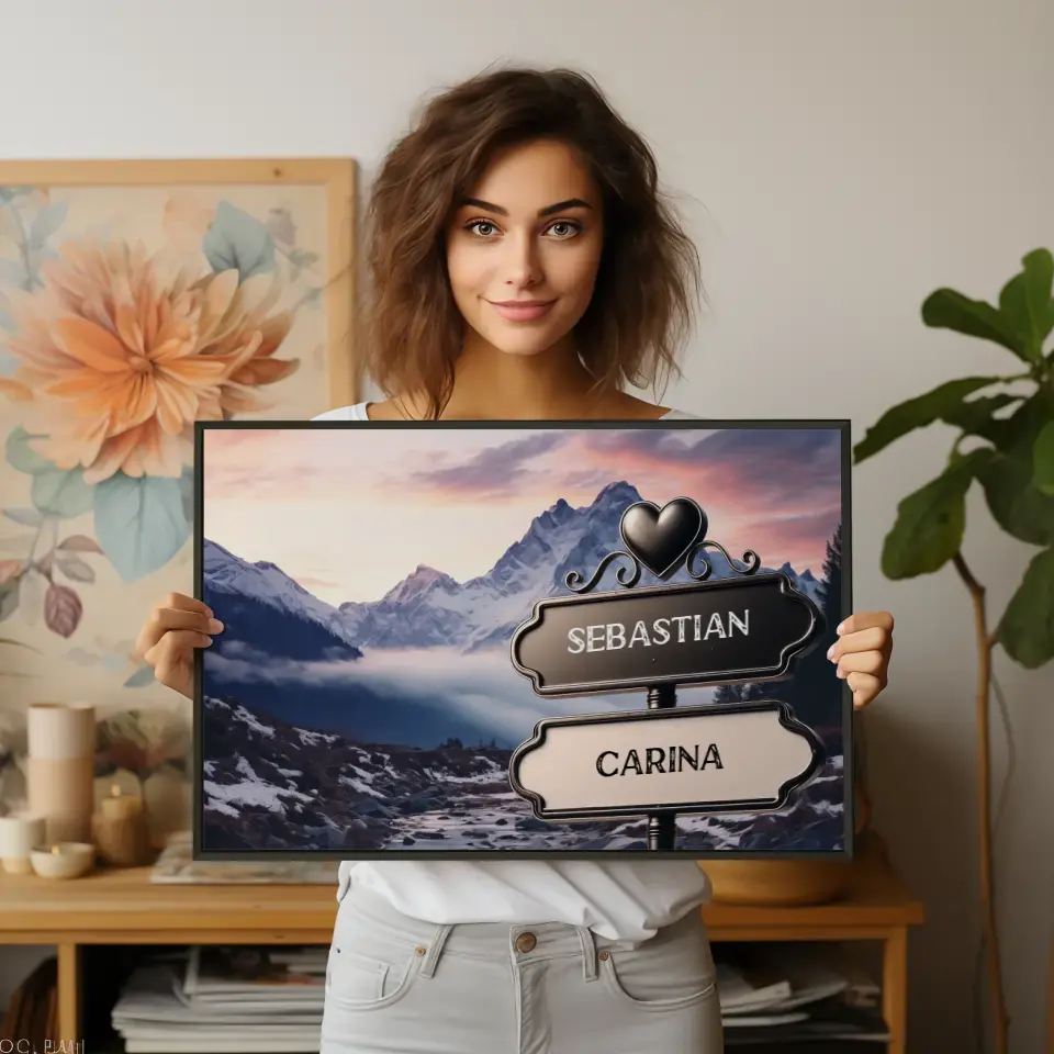 Personalisiertes Poster Paare Wegweiser Gletschertal mit Namen
