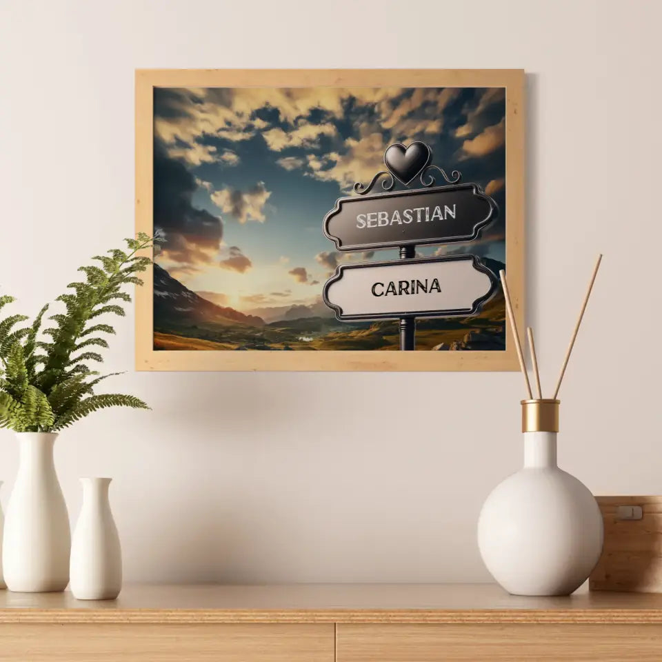 Poster personalisiert Wegweiser Valley mit Namen