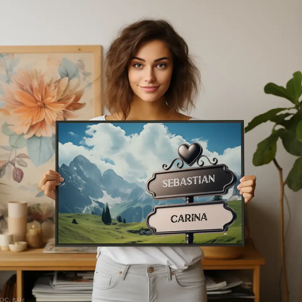 Liebes Poster Wegweiser Alpen Weide mit Namen